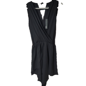 Krisa solid black elastic waist assemetric hem midi dress size M NWT